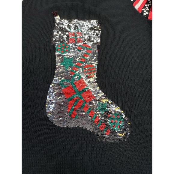Tiara International UglyChristmas Collection Sweater Women’s LG Sequin Stocking - Picture 5 of 11